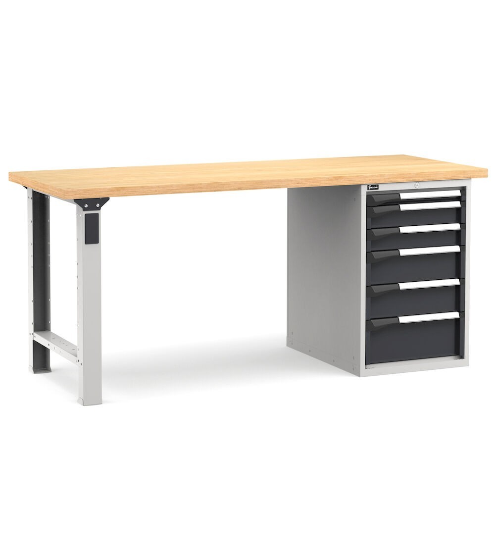 Banco professionale con 6 cassetti, 200 cm, grigio e antracite