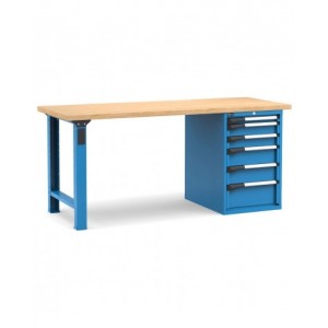 Banco professionale con 6 cassetti, 200 cm, blu e antracite