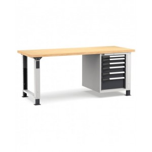 Banco professionale regolabile con 6 cassetti, 200 cm, grigio e antracite