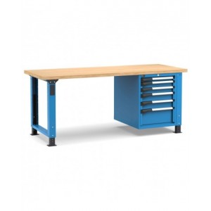 Banco professionale regolabile con 6 cassetti, 200 cm, blu e antracite