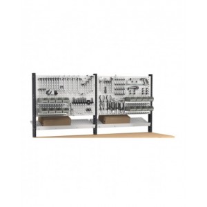 Banco professionale regolabile con parete e 6 cassetti, 200 cm, grigio e antracite