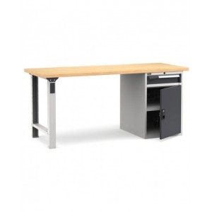 Banco professionale con porta, ripiano regolabile e 1 cassetto, 200 cm,  grigio e antracite