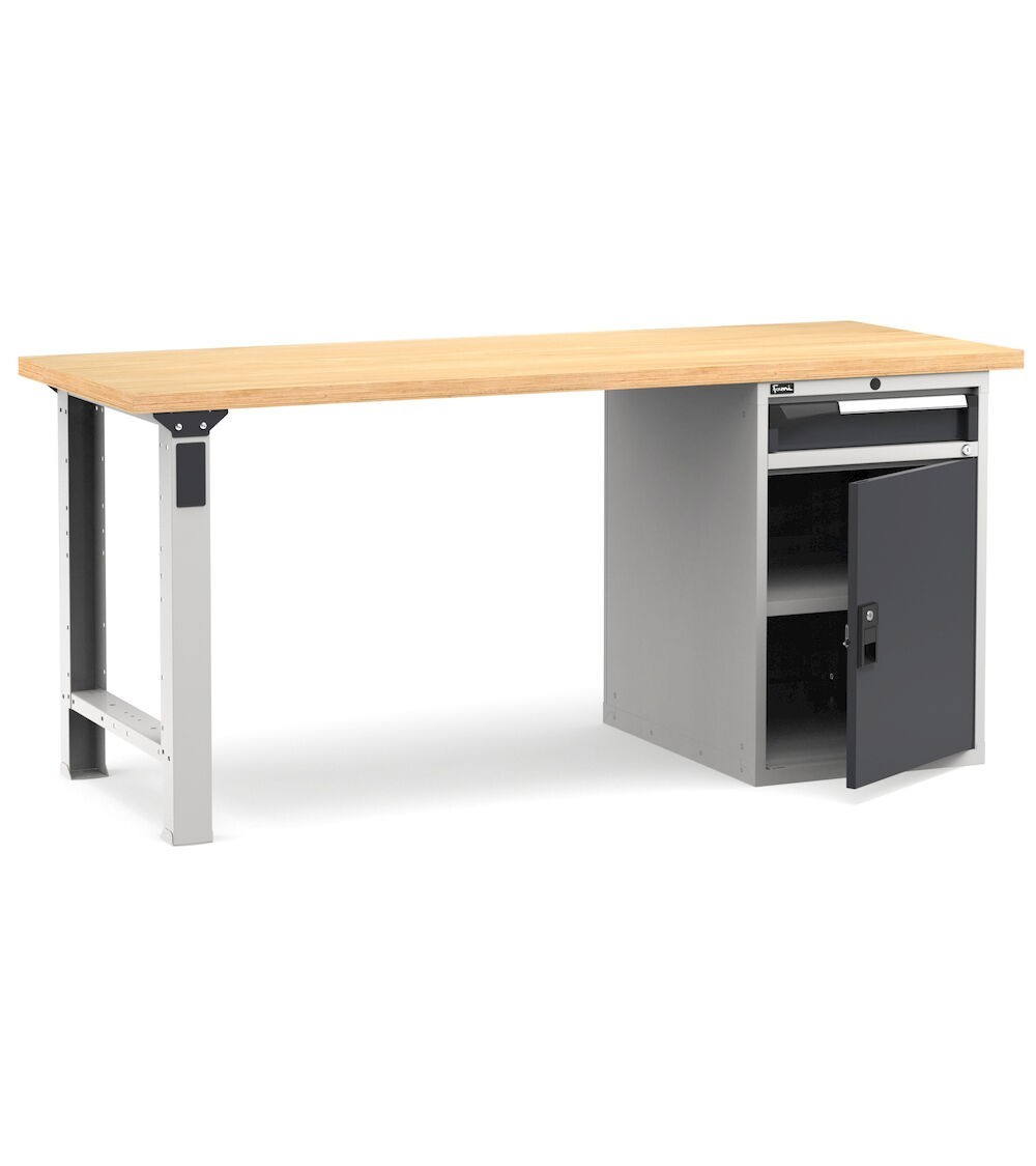 Banco professionale con porta, ripiano regolabile e 1 cassetto, 200 cm,  grigio e antracite