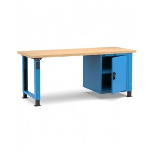 Banco professionale regolabile con porta e piano regolabile, 200 cm, blu e antracite