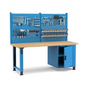 Banco professionale regolabile con parete e porta, 200 cm, blu e antracite