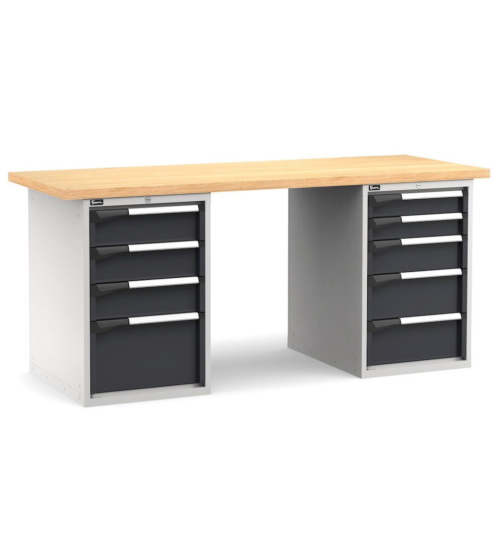 Banco professionale con 9 cassetti, 200 cm, grigio e antracite