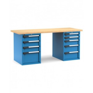 Banco professionale con 9 cassetti, 200 cm, blu