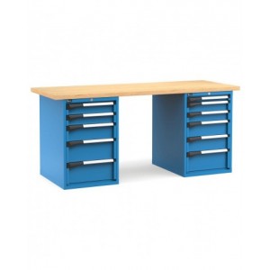 Banco professionale con 11 cassetti, 200 cm, blu