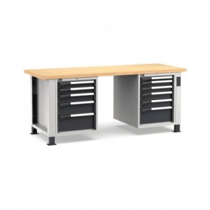 Banco professionale regolabile con 11 cassetti, 200 cm, grigio e antracite