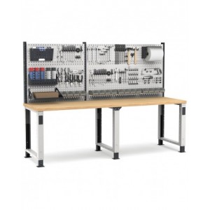 Banco professionale regolabile con parete, 250 cm, grigio e antracite