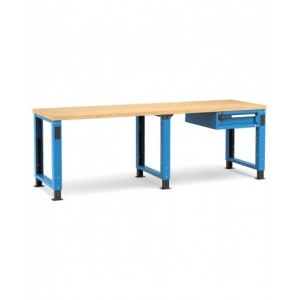 Banco professionale regolabile con 1 cassetto, 250 cm, blu e antracite