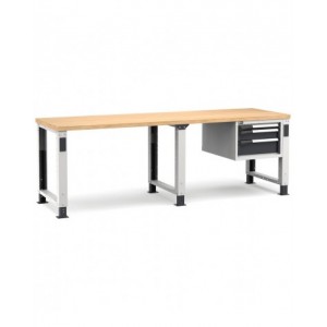 Banco professionale regolabile con 3 cassetti, 250 cm, grigio e antracite