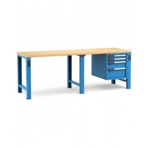 Banco professionale con 4 cassetti 2x75 1x150 1x200, 250 cm, blu e antracite