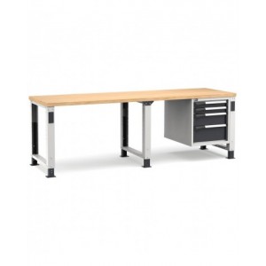 Banco professionale regolabile con 4 cassetti 2x75 1x150 1x200, 250 cm, grigio e antracite