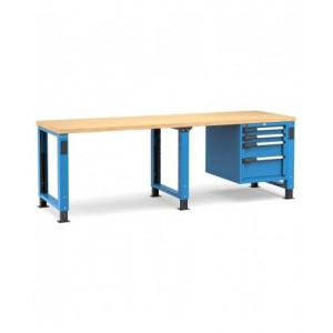 Banco professionale regolabile con 4 cassetti 2x75 1x150 1x200, 250 cm, blu e antracite