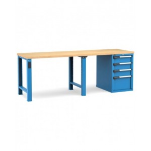Banco professionale con 4 cassetti 3x150 1x300, 250 cm, blu e antracite