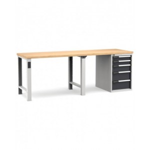 Banco professionale con 5 cassetti, 250 cm, grigio e antracite