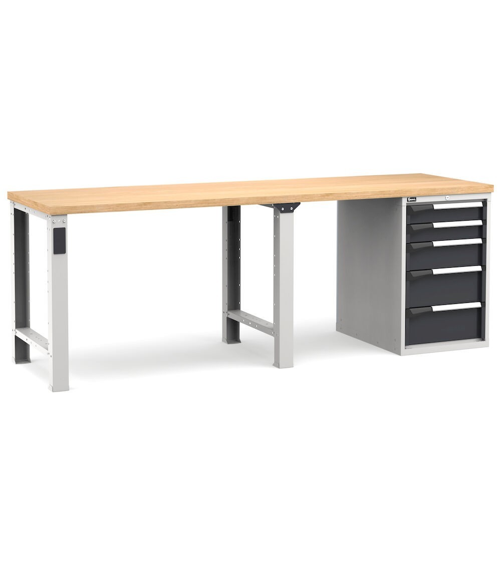 Banco professionale con 5 cassetti, 250 cm, grigio e antracite