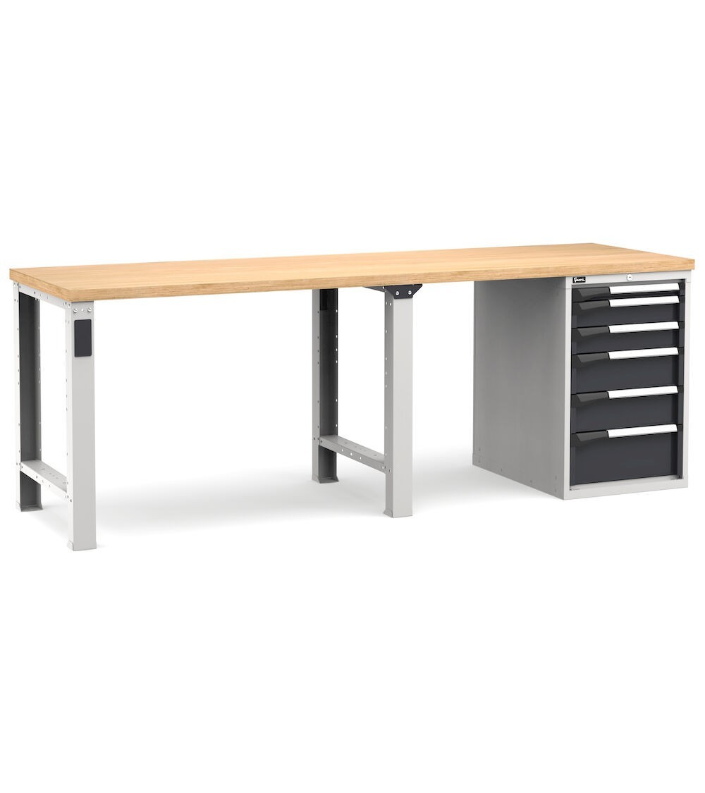 Banco professionale con 6 cassetti, 250 cm, grigio e antracite