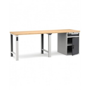 Banco professionale con porta, ripiano regolabile e 1 cassetto, 250 cm,  grigio e antracite