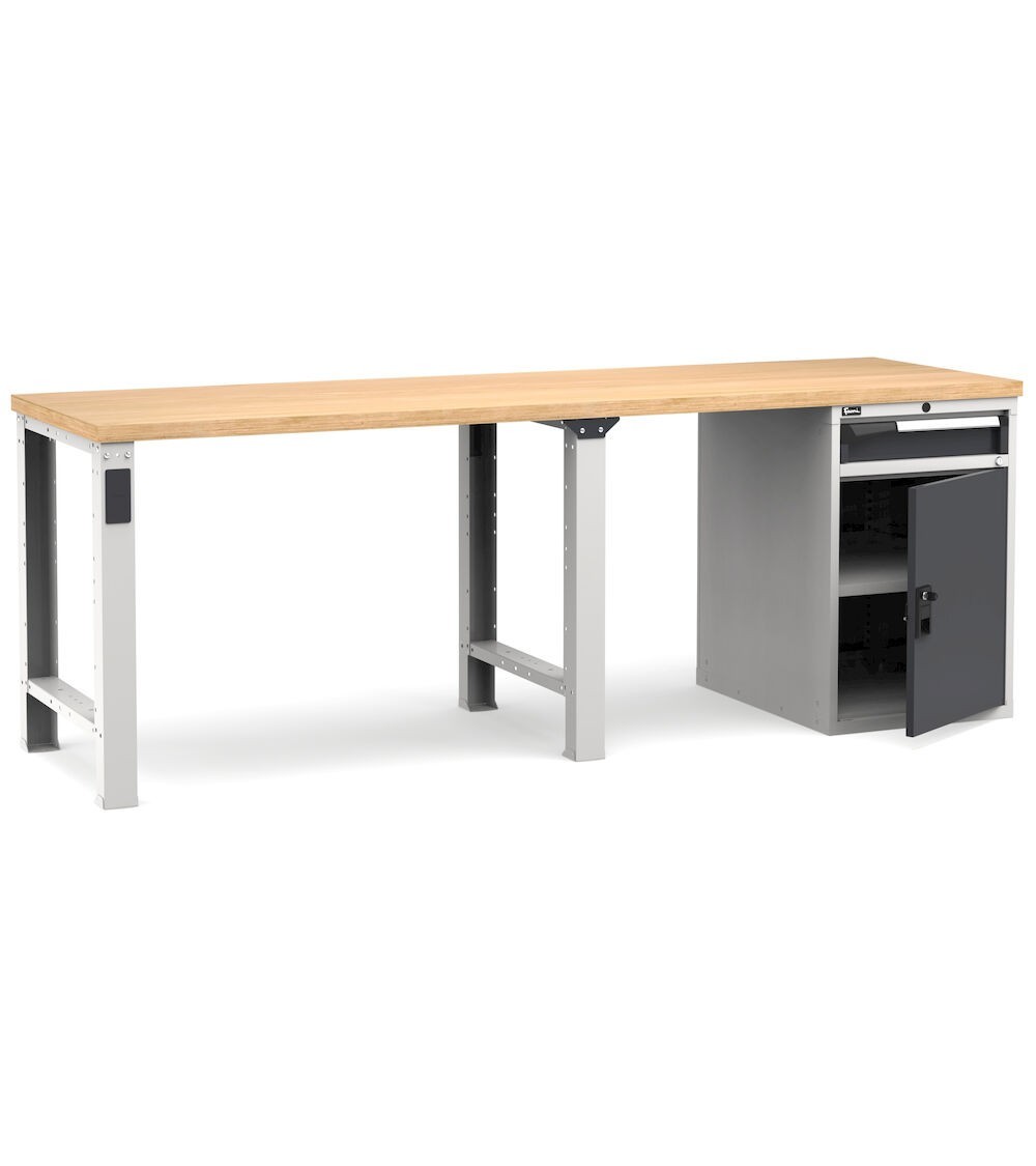 Banco professionale con porta, ripiano regolabile e 1 cassetto, 250 cm,  grigio e antracite