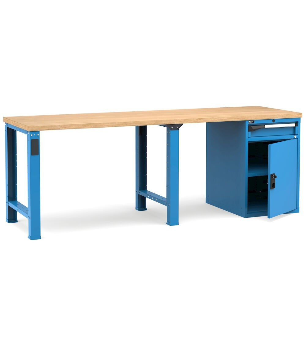 Banco professionale con porta, ripiano regolabile e 1 cassetto, 250 cm,  blu e antracite