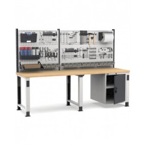 Banco professionale regolabile con parete e porta, 250 cm, grigio e antracite