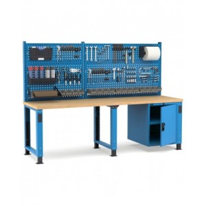 Banco professionale regolabile con parete e porta, 250 cm, blu e antracite