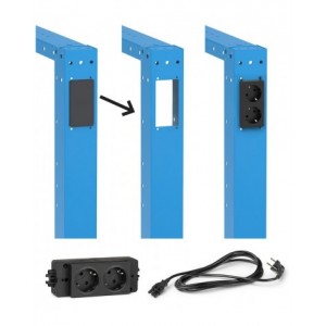 Banco professionale con porta, ripiano regolabile e 5 cassetti, 250 cm, blu e antracite