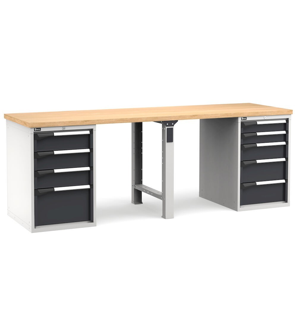 Banco professionale con 9 cassetti, 250 cm, grigio e antracite