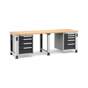 Banco professionale regolabile con 9 cassetti, 250 cm, grigio e antracite