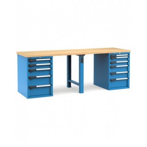 Banco professionale con 11 cassetti, 250 cm, blu e antracite