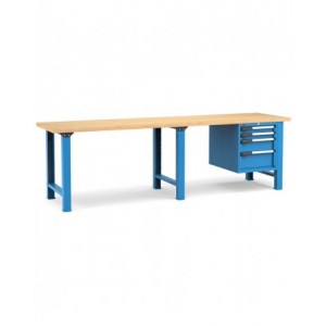 Banco professionale con 4 cassetti 2x75 1x150 1x200, 300 cm, blu e antracite