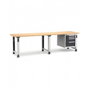 Banco professionale regolabile con 4 cassetti 2x75 1x150 1x200, 300 cm, grigio e antracite