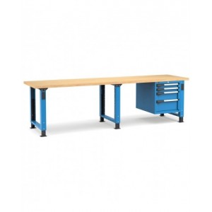 Banco professionale regolabile con 4 cassetti 2x75 1x150 1x200, 300 cm, blu e antracite