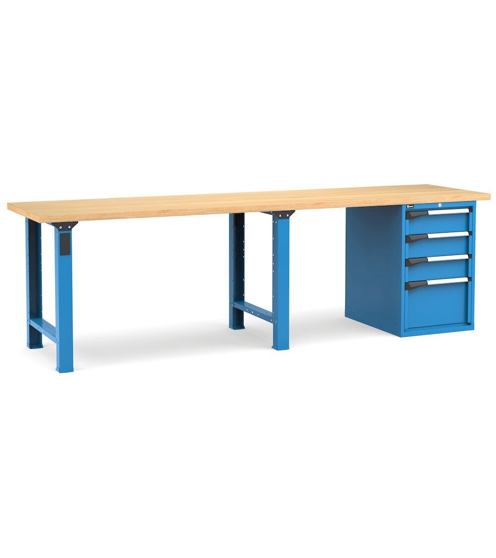 Banco professionale con 4 cassetti 3x150 1x300, 300 cm, blu e antracite
