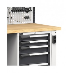 Banco professionale regolabile con 5 cassetti, 300 cm, grigio e antracite