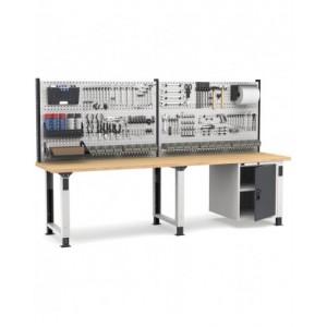 Banco professionale regolabile con parete e porta, 300 cm, grigio e antracite