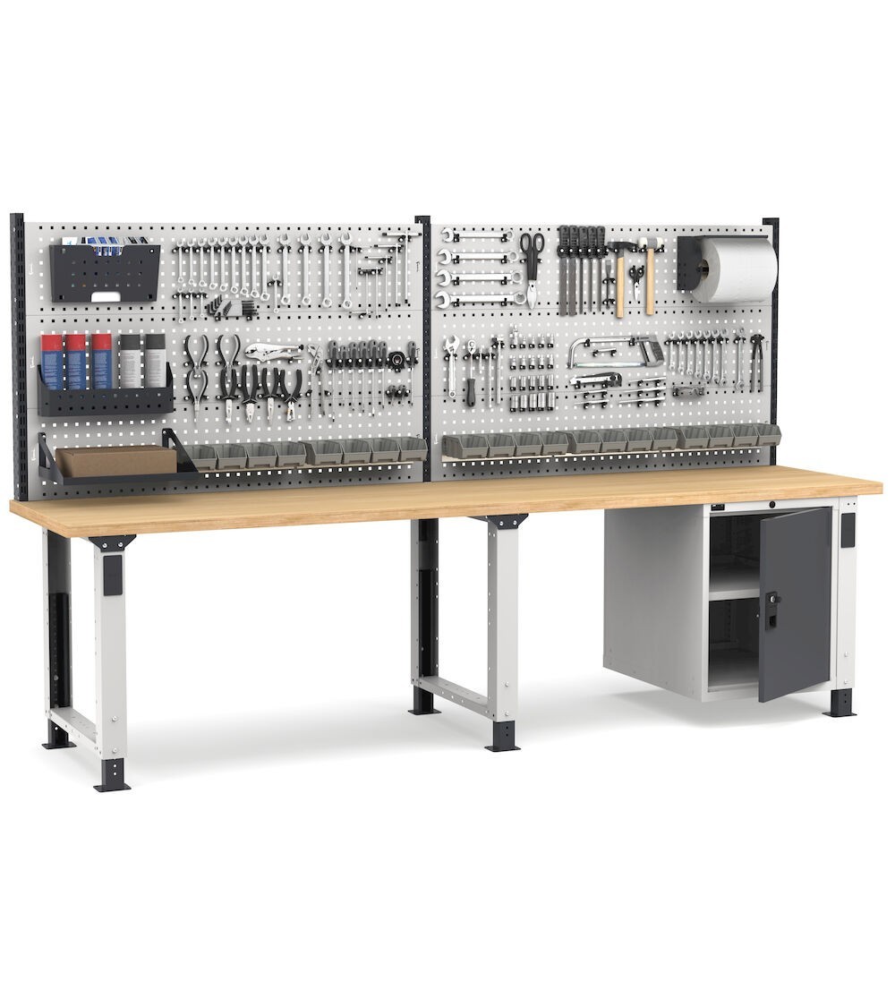 Banco professionale regolabile con parete e porta, 300 cm, grigio e antracite