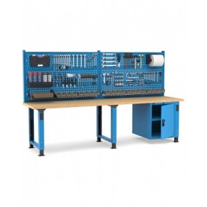 Banco professionale regolabile con parete e porta, 300 cm, blu e antracite