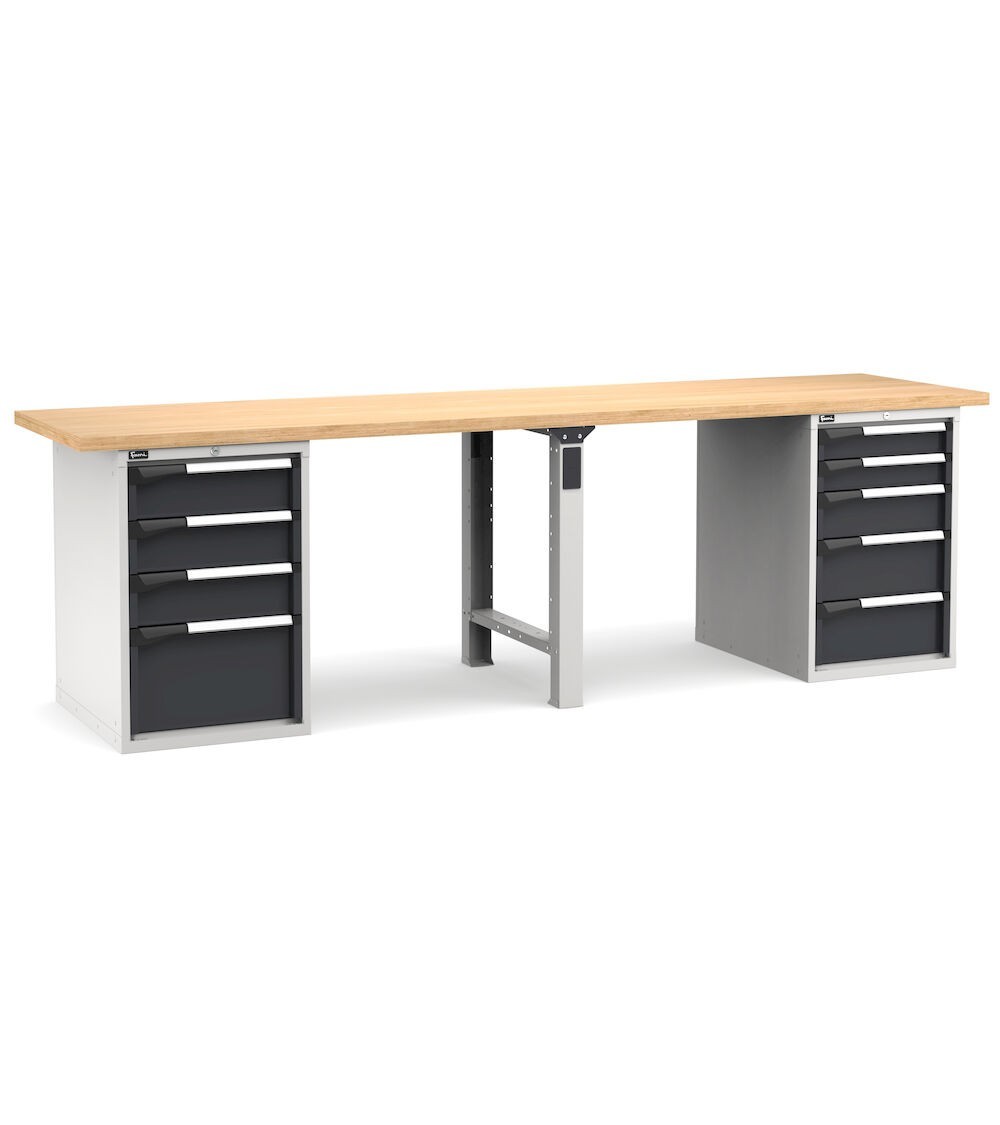 Banco professionale con 9 cassetti, 300 cm, grigio e antracite