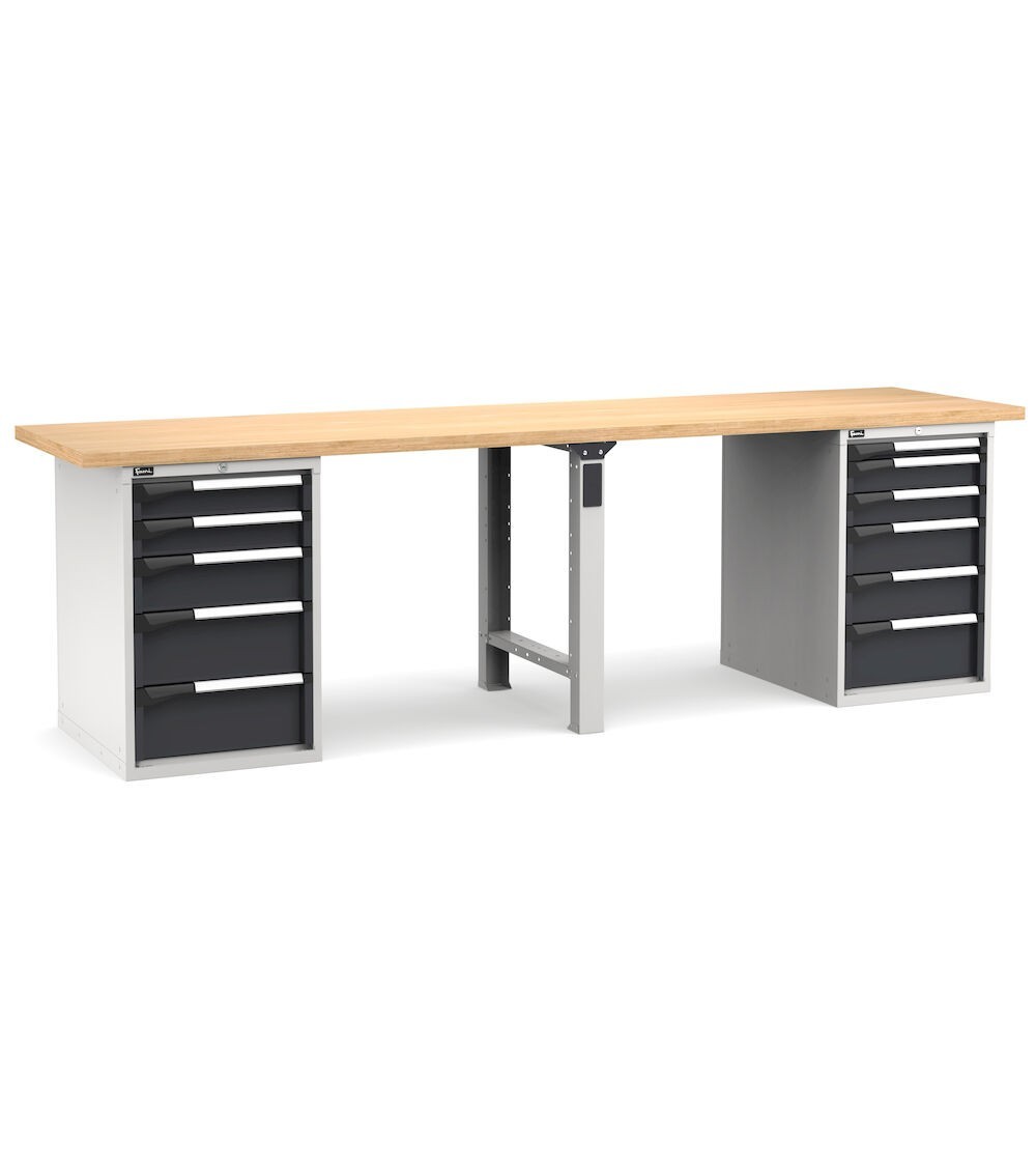 Banco professionale con 11 cassetti, 300 cm, grigio e antracite