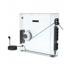 Banco professionale con 8 cassetti, porta, ripiano regolabile, morsa e allacciamenti, 300 cm, blu e antracite