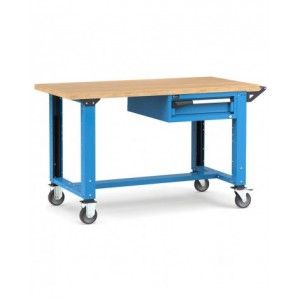 Banco professionale con ruote e 1 cassetto, 150 cm, blu e antracite