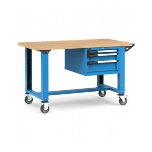 Banco professionale con ruote e 3 cassetti, 150 cm, blu e antracite