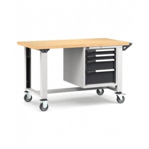 Banco professionale con ruote e 4 cassetti, 150 cm, grigio e antracite