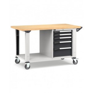 Banco professionale con ruote e 5 cassetti, 150 cm, grigio e antracite