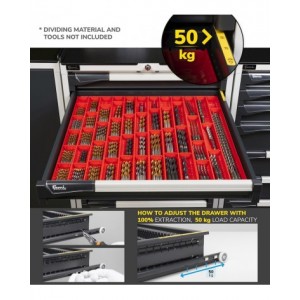 Banco professionale con ruote e 5 cassetti, 150 cm, grigio e antracite