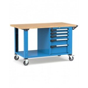 Banco professionale con ruote e 5 cassetti, 150 cm, blu e antracite