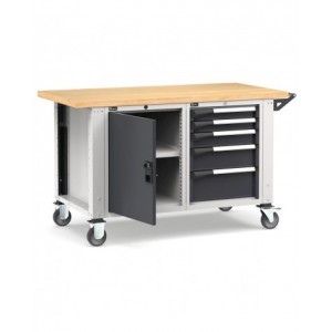 Banco professionale con ruote, 5 cassetti, porta e ripiano regolabile, 150 cm, grigio e antracite